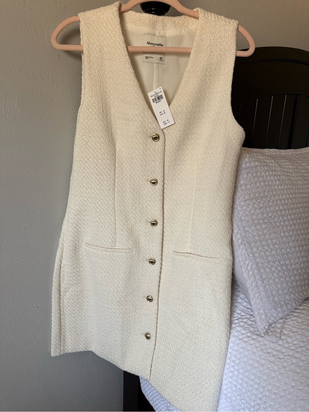 Abercrombie & Fitch Cream Textured Button-Front Shift Dress